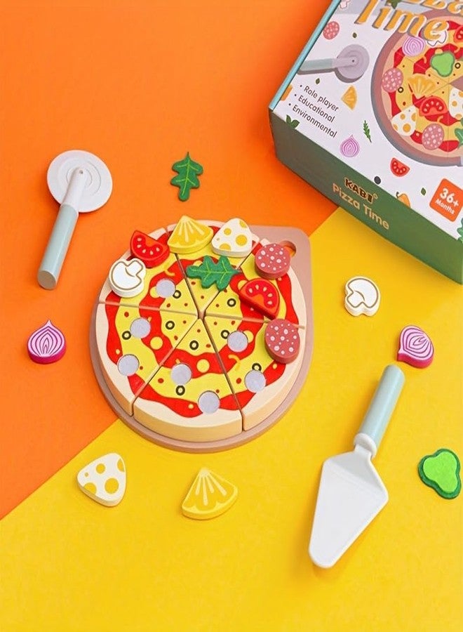 Kitmeer Wooden Pizza Play Set with Toppings and Accessories - Pretend Play Kitchen Food Toys for Kids -Play Pizza Party Gift Set for Kids - Image 2